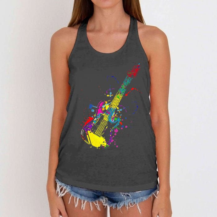 Funny Guitar Lovers Guitarist Musician Band Playing Women's Knotted Racerback Tank