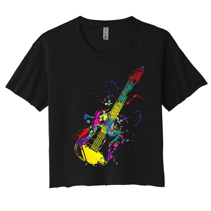 Funny Guitar Lovers Guitarist Musician Band Playing Women's Crop Top Tee