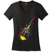 Funny Guitar Lovers Guitarist Musician Band Playing Women's V-Neck T-Shirt