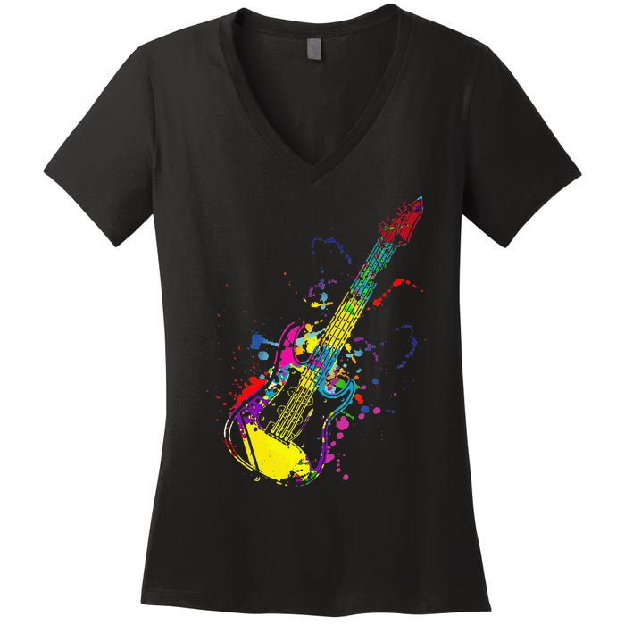 Funny Guitar Lovers Guitarist Musician Band Playing Women's V-Neck T-Shirt