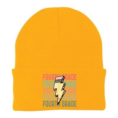 Fourth Grade Lightning Bolt Pencil Retro Teacher Knit Cap Winter Beanie