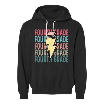 Fourth Grade Lightning Bolt Pencil Retro Teacher Garment-Dyed Fleece Hoodie