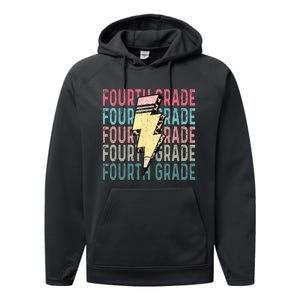 Fourth Grade Lightning Bolt Pencil Retro Teacher Performance Fleece Hoodie