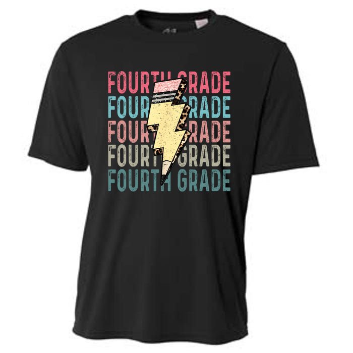 Fourth Grade Lightning Bolt Pencil Retro Teacher Cooling Performance Crew T-Shirt