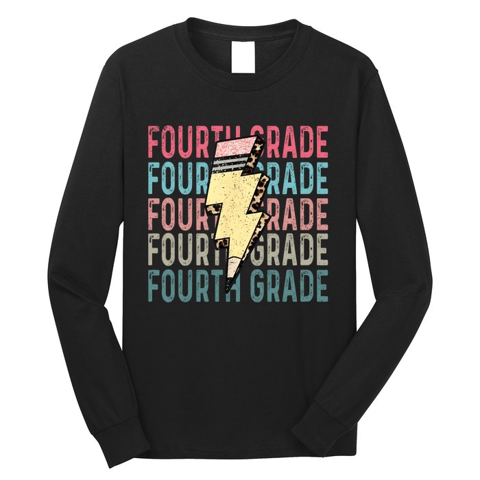 Fourth Grade Lightning Bolt Pencil Retro Teacher Long Sleeve Shirt