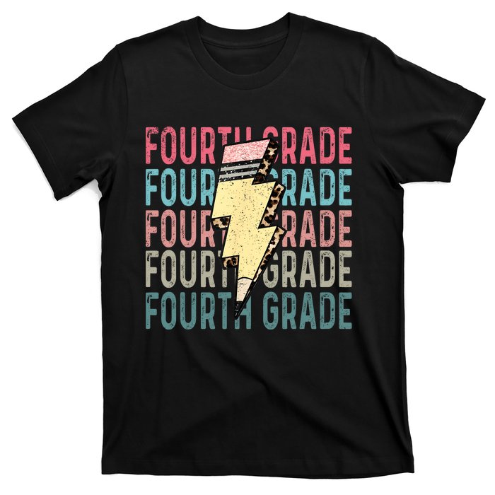 Fourth Grade Lightning Bolt Pencil Retro Teacher T-Shirt