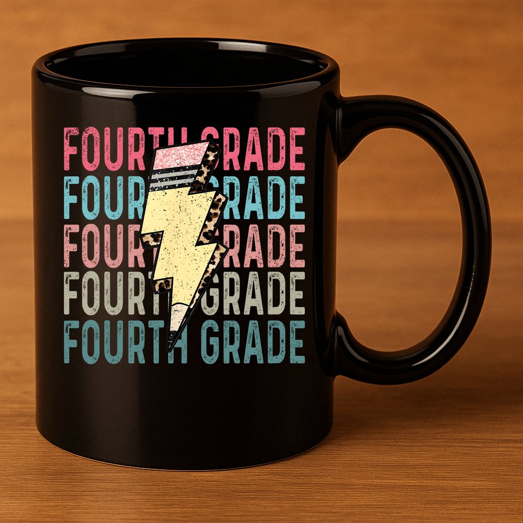 Fourth Grade Lightning Bolt Pencil Retro Teacher 11oz C Handle Ceramic Mug