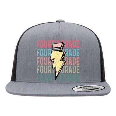 Fourth Grade Lightning Bolt Pencil Retro Teacher Flat Bill Trucker Hat