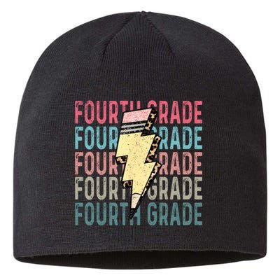 Fourth Grade Lightning Bolt Pencil Retro Teacher Sustainable Beanie