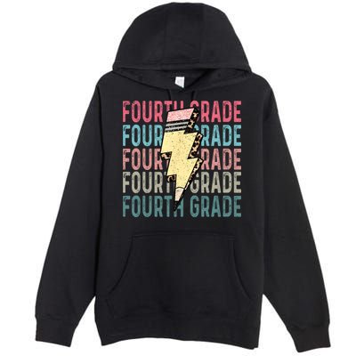 Fourth Grade Lightning Bolt Pencil Retro Teacher Premium Pullover Hoodie