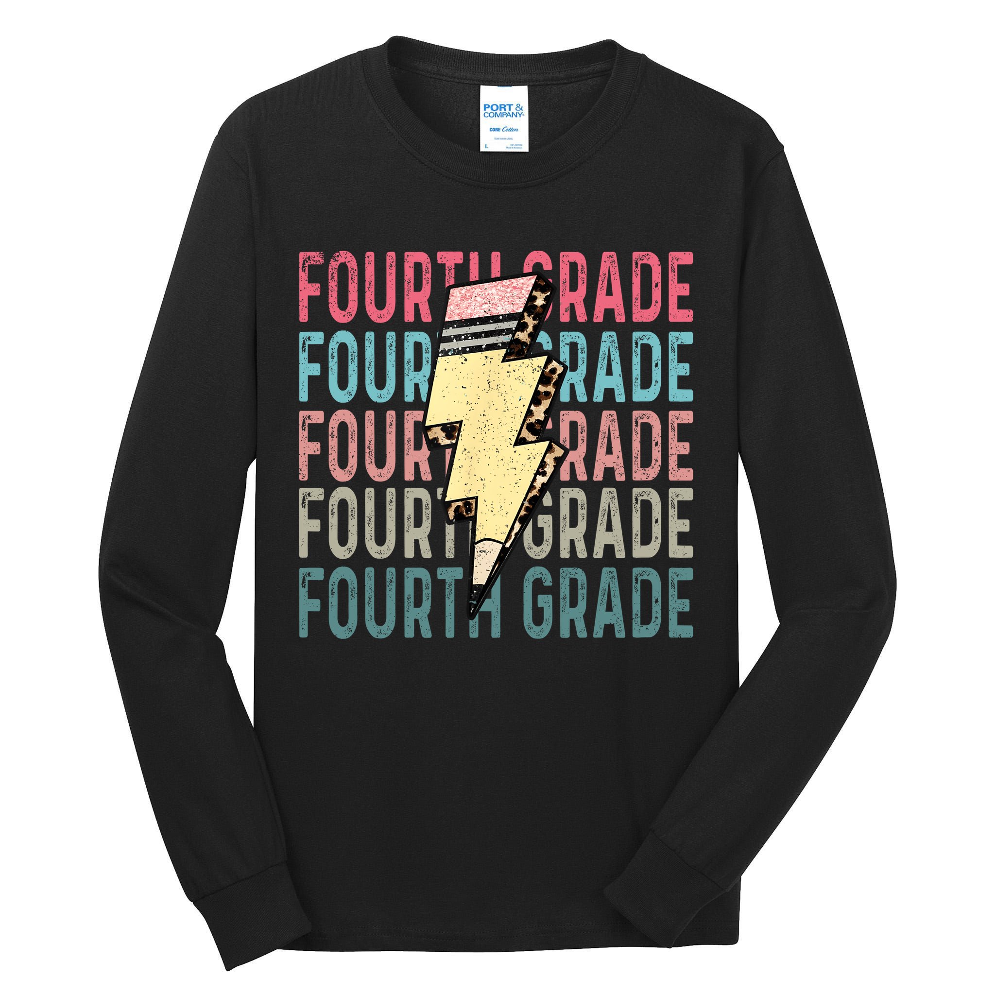 Fourth Grade Lightning Bolt Pencil Retro Teacher Tall Long Sleeve T-Shirt
