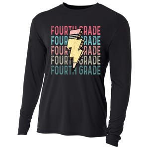 Fourth Grade Lightning Bolt Pencil Retro Teacher Cooling Performance Long Sleeve Crew