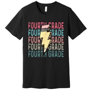 Fourth Grade Lightning Bolt Pencil Retro Teacher Premium T-Shirt