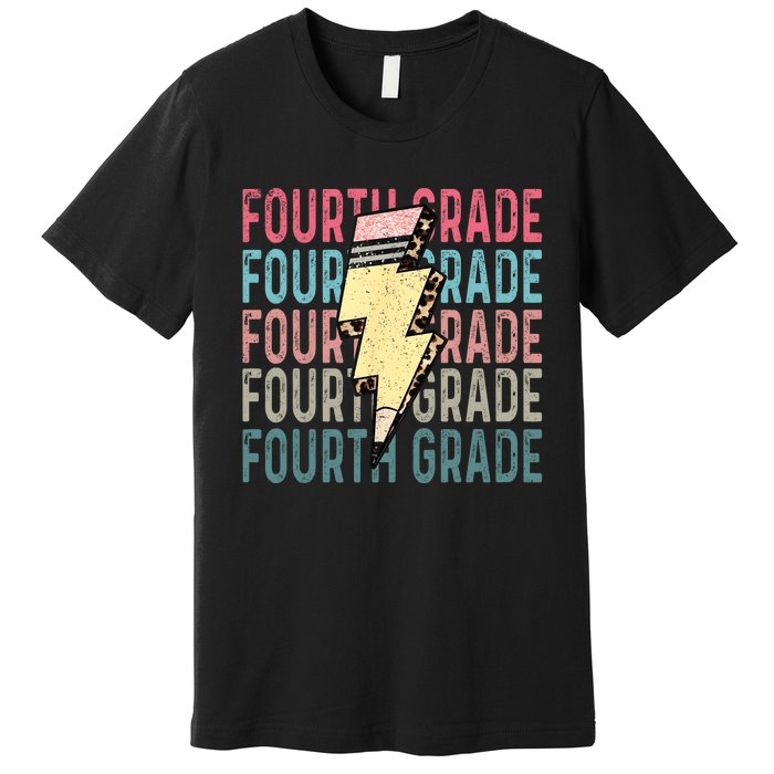 Fourth Grade Lightning Bolt Pencil Retro Teacher Premium T-Shirt