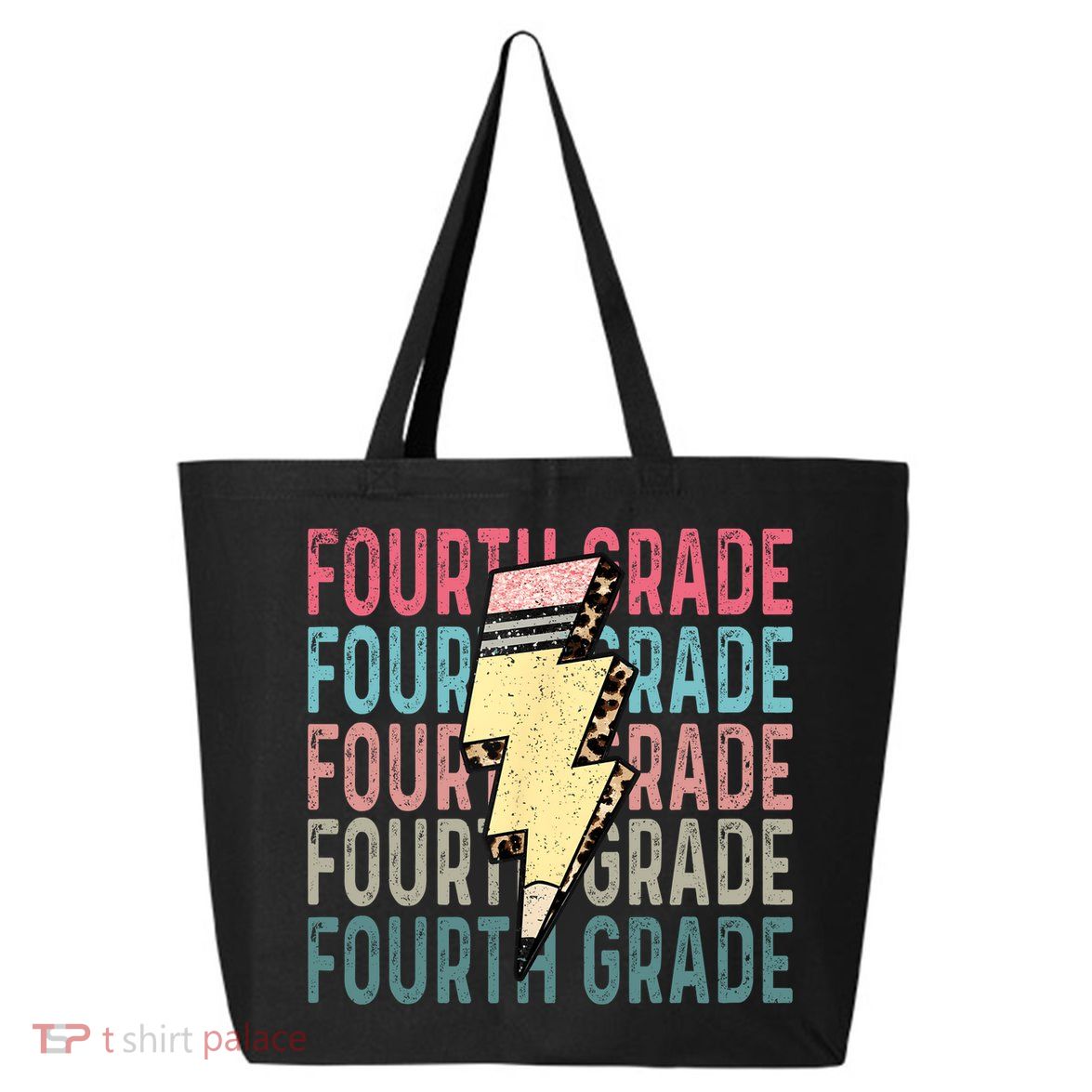 Fourth Grade Lightning Bolt Pencil Retro Teacher 25L Jumbo Tote