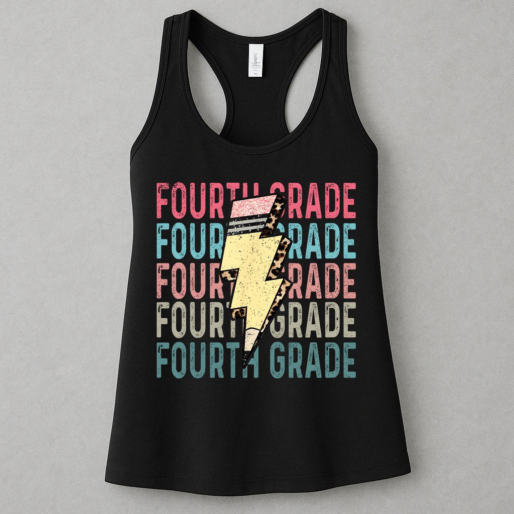 Fourth Grade Lightning Bolt Pencil Retro Teacher Womens Tank Top