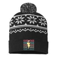 Fourth Grade Lightning Bolt Pencil Retro Teacher USA-Made Snowflake Beanie