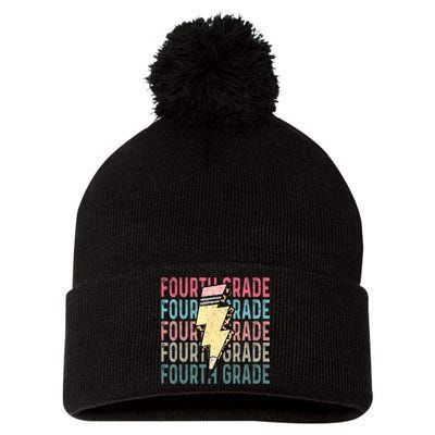 Fourth Grade Lightning Bolt Pencil Retro Teacher Pom Pom 12in Knit Beanie