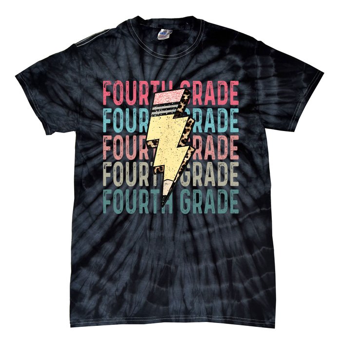 Fourth Grade Lightning Bolt Pencil Retro Teacher Tie-Dye T-Shirt