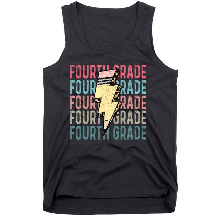 Fourth Grade Lightning Bolt Pencil Retro Teacher Tank Top