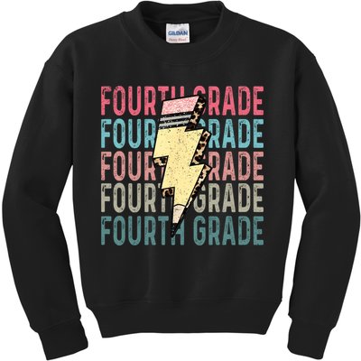 Fourth Grade Lightning Bolt Pencil Retro Teacher Kids Sweatshirt