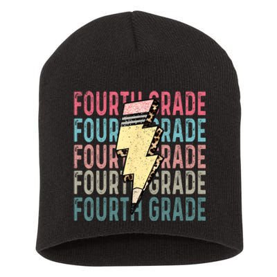 Fourth Grade Lightning Bolt Pencil Retro Teacher Short Acrylic Beanie