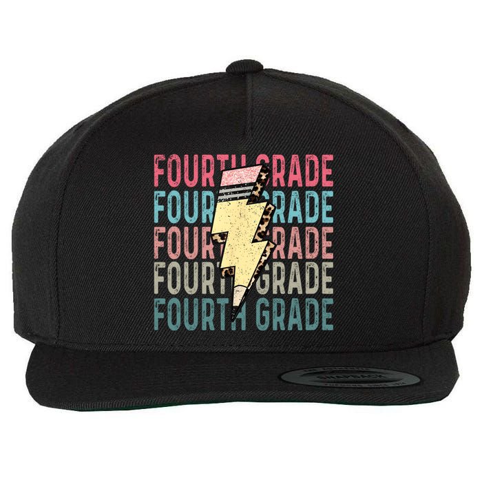 Fourth Grade Lightning Bolt Pencil Retro Teacher Wool Snapback Cap