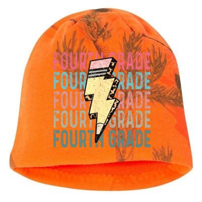 Fourth Grade Lightning Bolt Pencil Retro Teacher Kati - Camo Knit Beanie