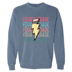 Fourth Grade Lightning Bolt Pencil Retro Teacher Garment-Dyed Sweatshirt