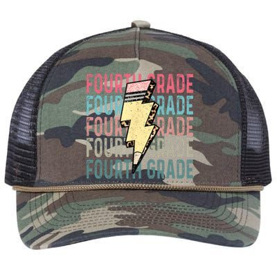 Fourth Grade Lightning Bolt Pencil Retro Teacher Retro Rope Trucker Hat Cap