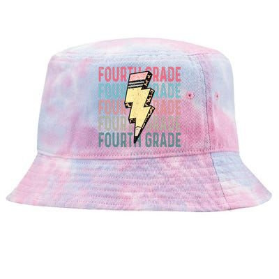 Fourth Grade Lightning Bolt Pencil Retro Teacher Tie-Dyed Bucket Hat