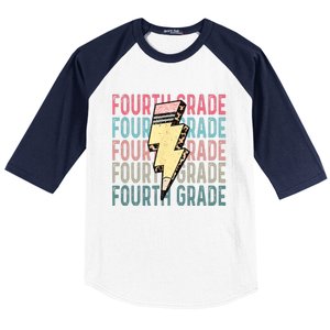 Fourth Grade Lightning Bolt Pencil Retro Teacher Baseball Sleeve Shirt