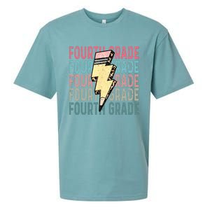 Fourth Grade Lightning Bolt Pencil Retro Teacher Sueded Cloud Jersey T-Shirt