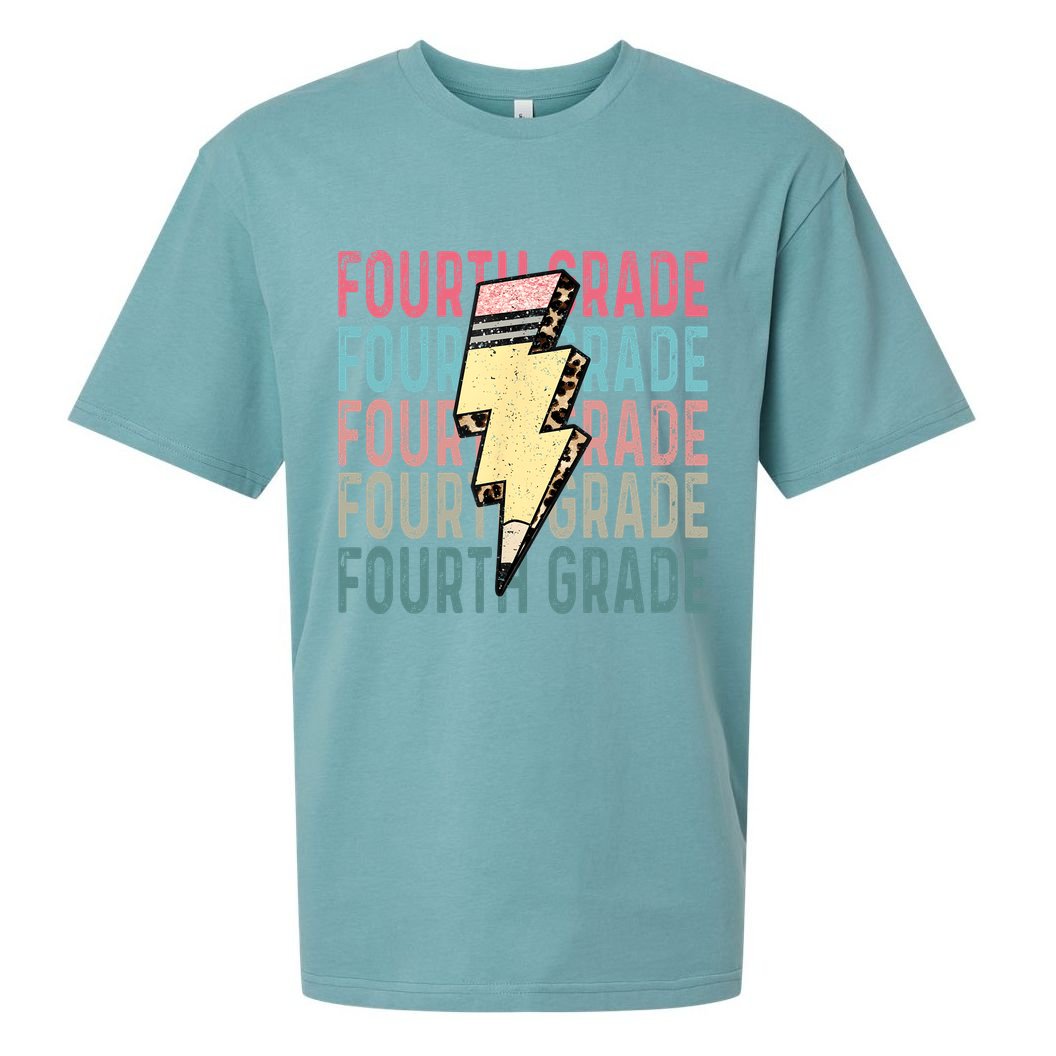 Fourth Grade Lightning Bolt Pencil Retro Teacher Sueded Cloud Jersey T-Shirt