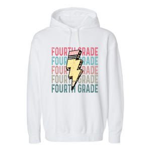 Fourth Grade Lightning Bolt Pencil Retro Teacher Garment-Dyed Fleece Hoodie