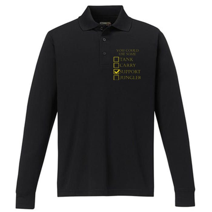 Funny Gaming League Support Performance Long Sleeve Polo