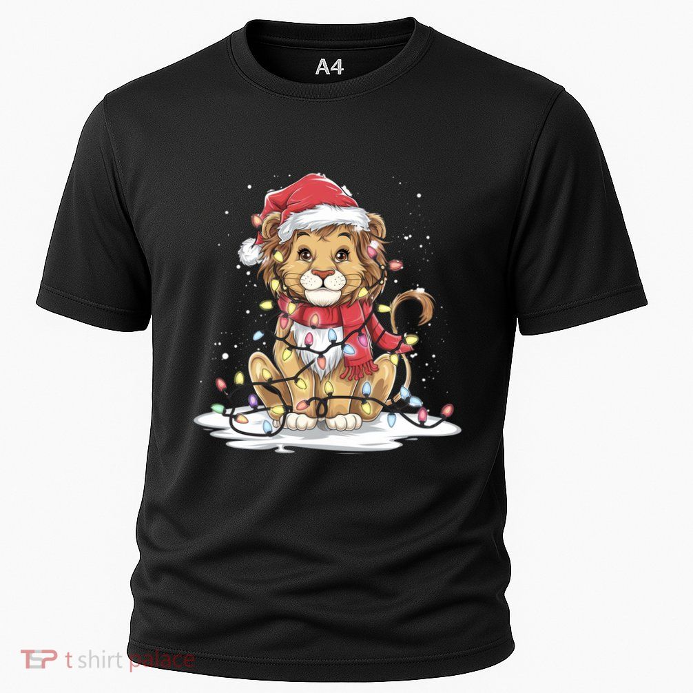 Funny Gift Lion Lover Xmas Lion Christmas Tree Lights Cooling Performance Crew T-Shirt