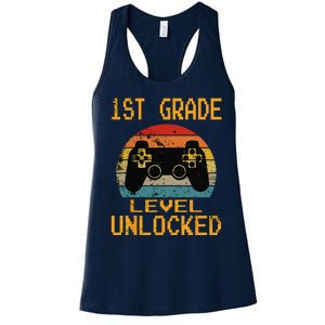 First Grade Level Unlocked Gamer 1st Day Of School Women's Racerback Tank