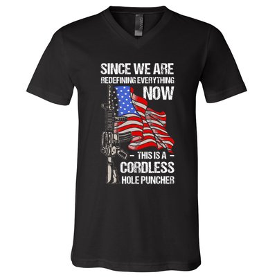 Funny Gun Lover Cordless Hole Puncher V-Neck T-Shirt