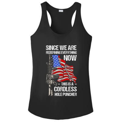 Funny Gun Lover Cordless Hole Puncher Ladies PosiCharge Competitor Racerback Tank