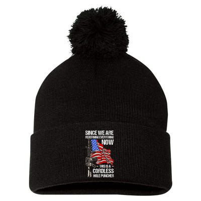 Funny Gun Lover Cordless Hole Puncher Pom Pom 12in Knit Beanie