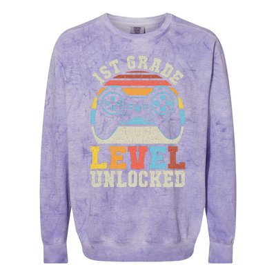 First Grade Level Unlocked Gamer 1st Day Of School Gift Colorblast Crewneck Sweatshirt