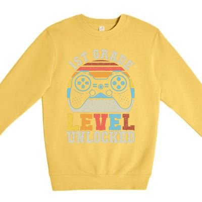 First Grade Level Unlocked Gamer 1st Day Of School Gift Premium Crewneck Sweatshirt