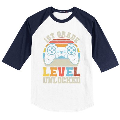 First Grade Level Unlocked Gamer 1st Day Of School Gift Baseball Sleeve Shirt