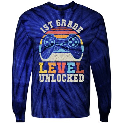 First Grade Level Unlocked Gamer 1st Day Of School Gift Tie-Dye Long Sleeve Shirt