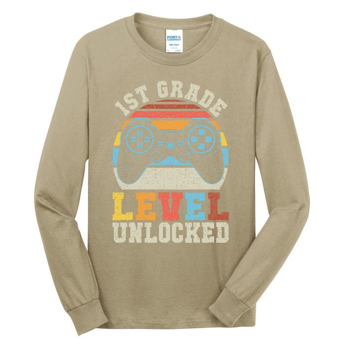 First Grade Level Unlocked Gamer 1st Day Of School Gift Tall Long Sleeve T-Shirt