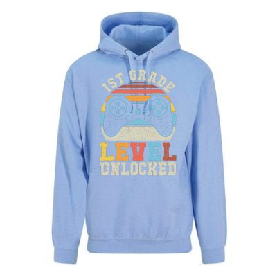 First Grade Level Unlocked Gamer 1st Day Of School Gift Unisex Surf Hoodie