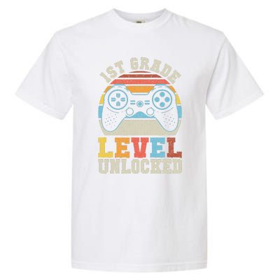 First Grade Level Unlocked Gamer 1st Day Of School Gift Garment-Dyed Heavyweight T-Shirt