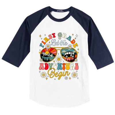 First Grade Let The Adventure Begin School Adventure Back To School Squad Baseball Sleeve Shirt