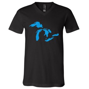 Five Great Lakes American Midwest Native Fresh Water V-Neck T-Shirt